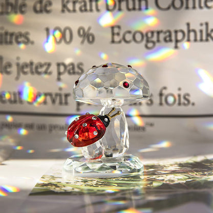 H&D HYALINE & DORA Crystal Ladybug Figurine on Mushroom Figurine Home Table Decor Collectible