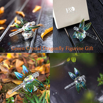 H&D HYALINE & DORA Crystal Dragonfly Figurine Crystal Animal Sculpture Collectible Gift,Green