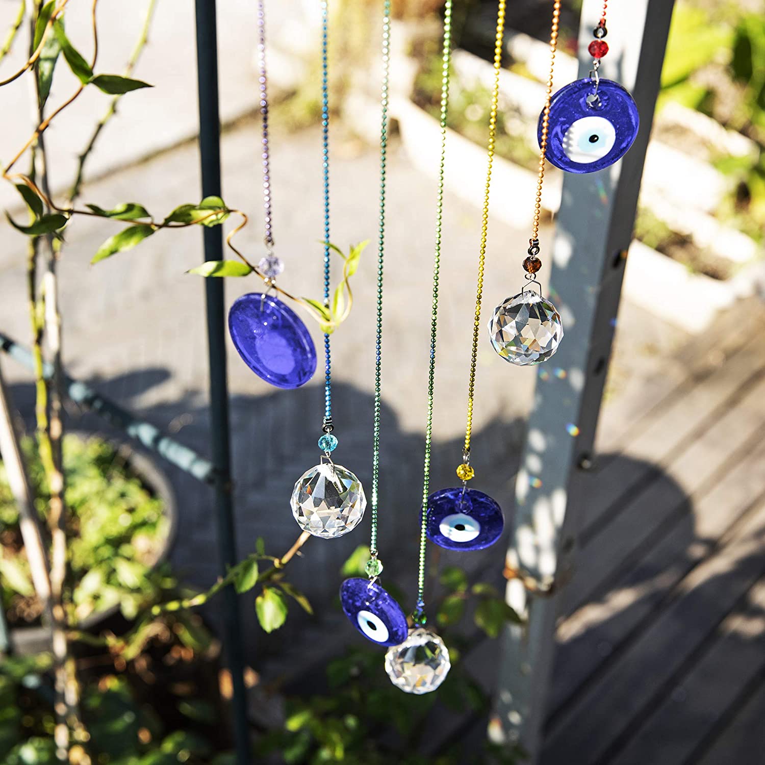 Hanging Crystals Suncatcher Ornament Turkish Blue Evil Eye Decor Crystal Ball Prisms Rainbow Maker Pendant for Window Garden
