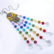 Load image into Gallery viewer, Hamsa Hand Hanging Crystal Suncatcher Ornament with Chakra Energy Beads and Clear Crystal Ball Prisms Rainbow Maker Pendant
