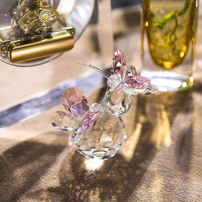 H&D HYALINE & DORA Pink Double Crystal Butterfly Collectible Gift, Handmade Art Glass Animal Figurine