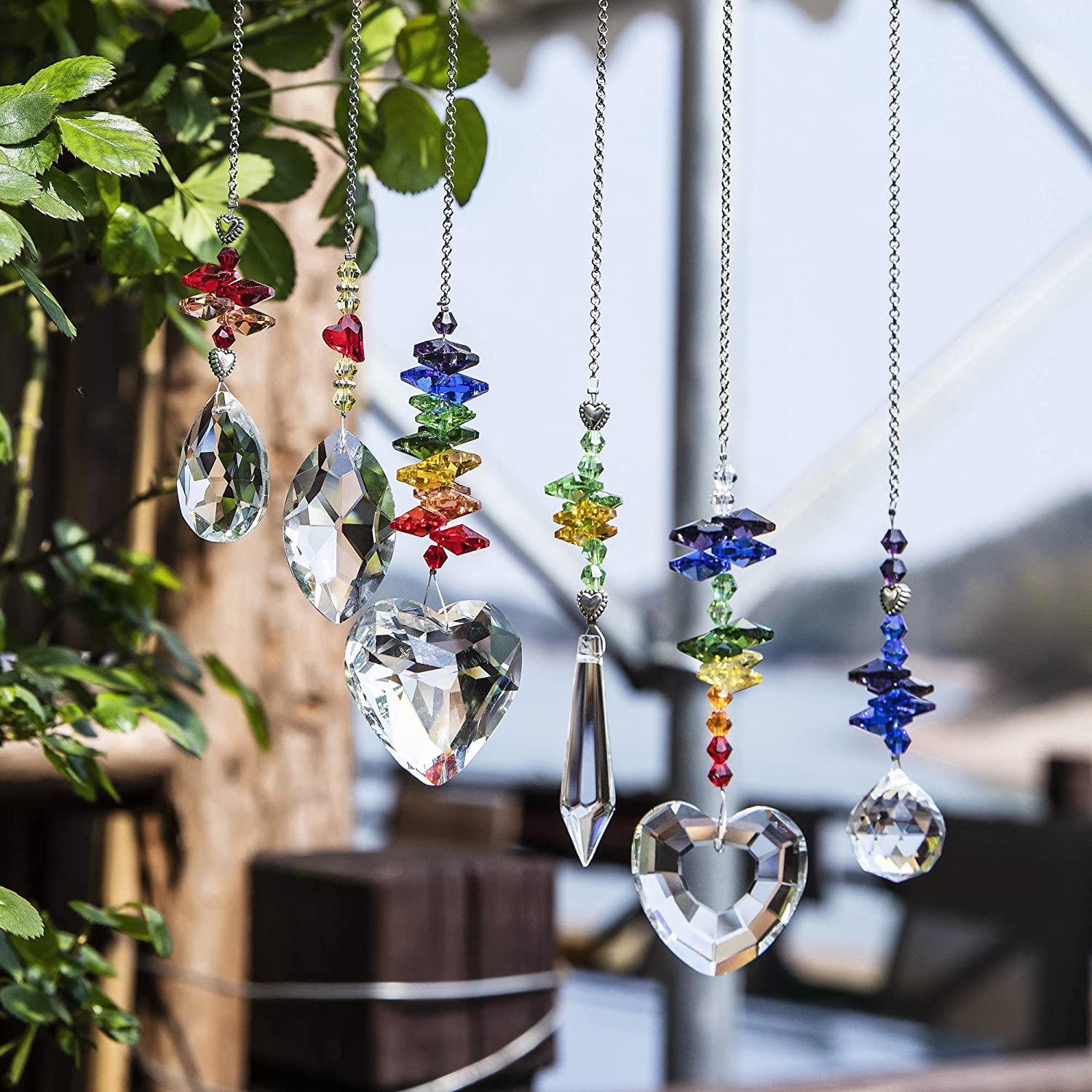 Crystals Suncatcher Hanging Crystal Heart Prisms Suncatchers Colorful Beads Rainbow Maker Pendant for Window Decor (6 pcs)