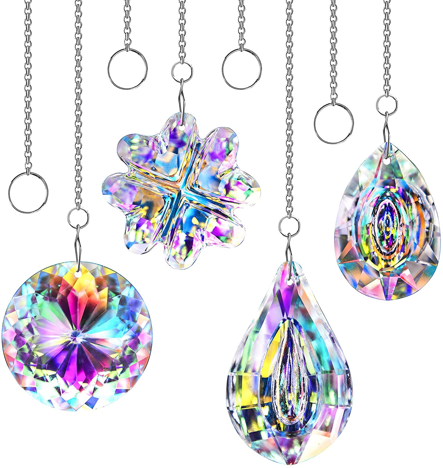 Sun Catchers with Crystals, 4 Pcs Hanging Crystals Suncatchers for