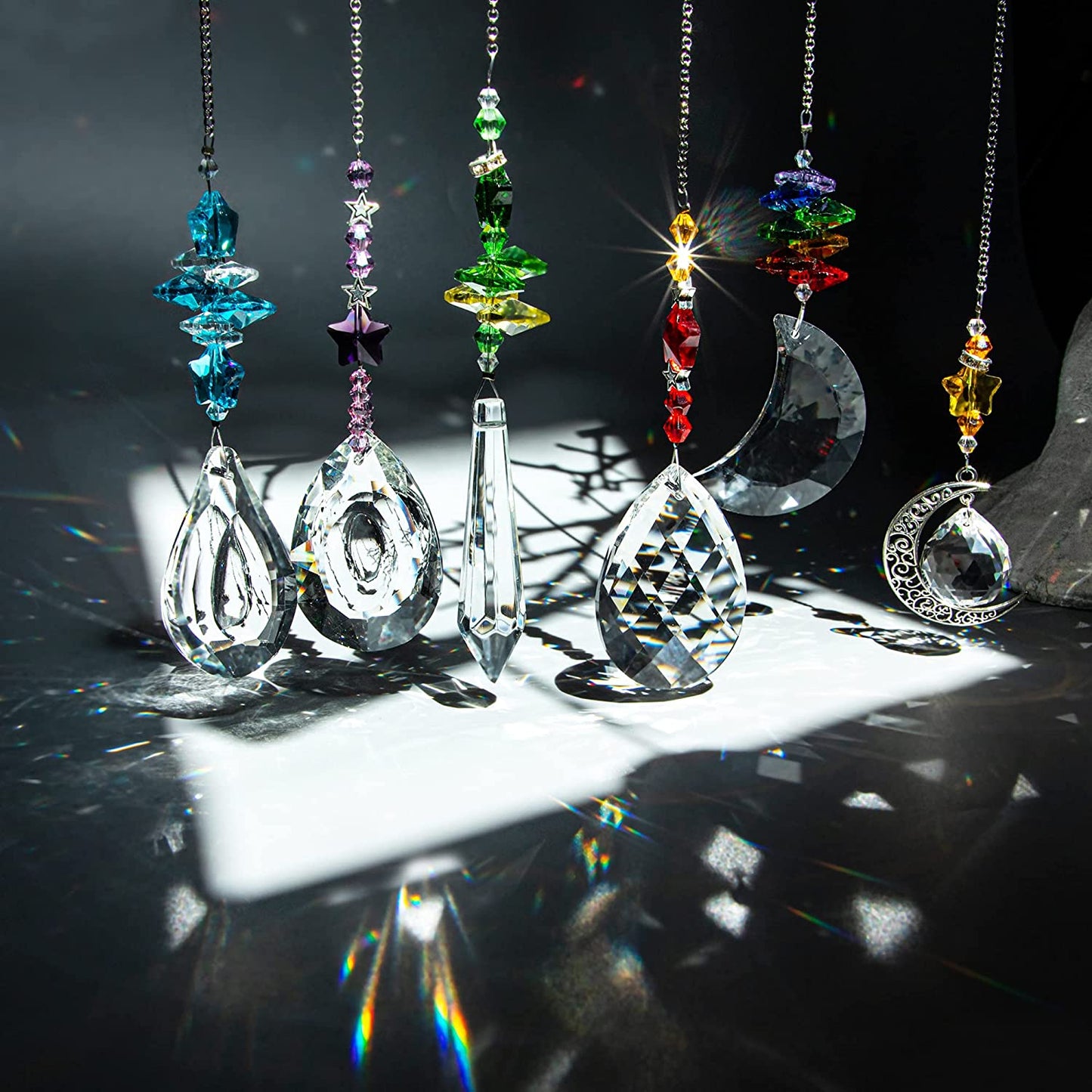 H&D HYALINE & DORA 6PCS Suncatchers Crystal Chandelier Prism Hanging Ornament for Window Home Garden,Rainbow Maker Crystal Pendant