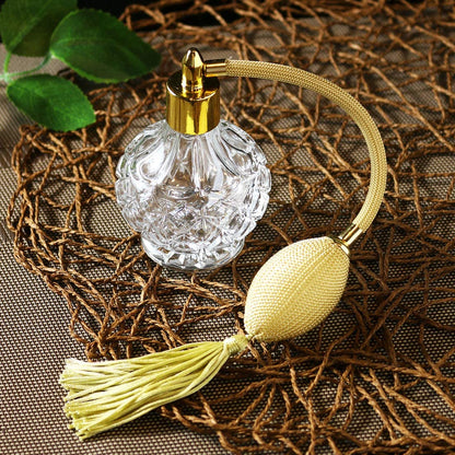 H&D HYALINE & DORA Charming Clear Checked Carved Glass Empty Refillable Perfume Bottle with Spray Atomizer