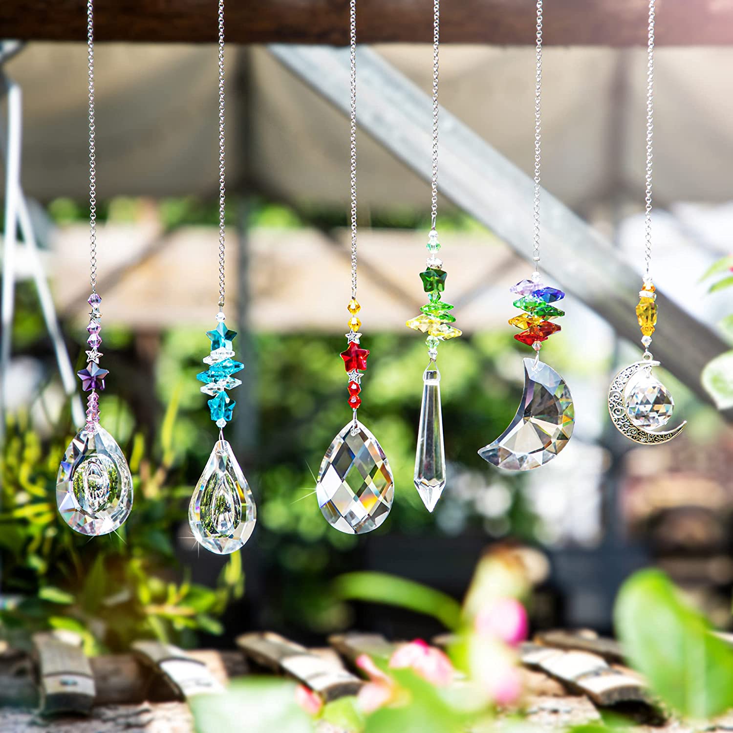 6PCS Suncatchers Crystal Chandelier Prism Hanging Ornament for Window Home Garden,Rainbow Maker Crystal Pendant