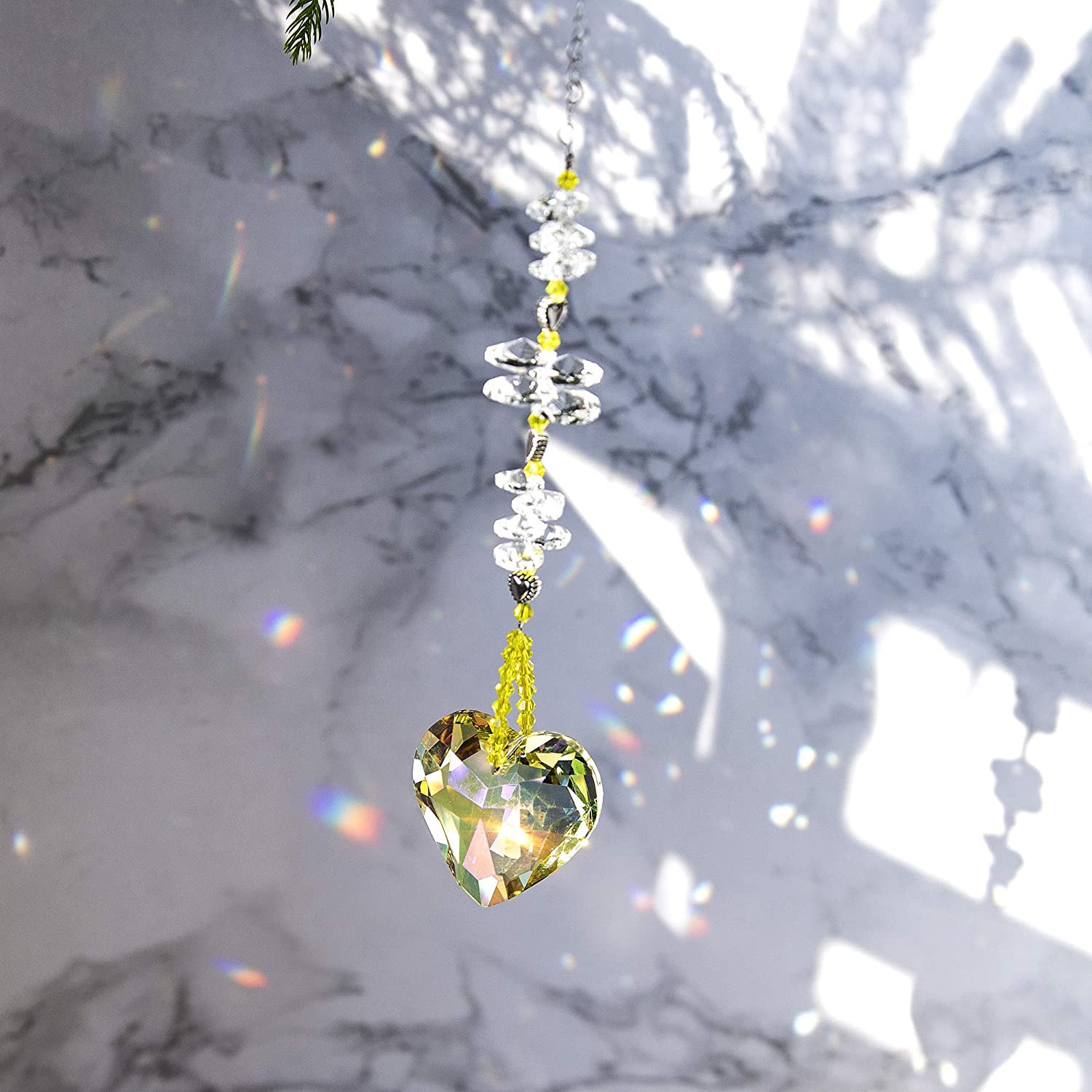 2pcs 45mm Clear Love Ball Crystal Garden Ornaments Gifts, Heart Crystal Suncatcher Rainbow Maker for Windows, Handmade Heart Crystal for Car, Love Prism Glass Crystal Chandelier Décor 40 Faceted