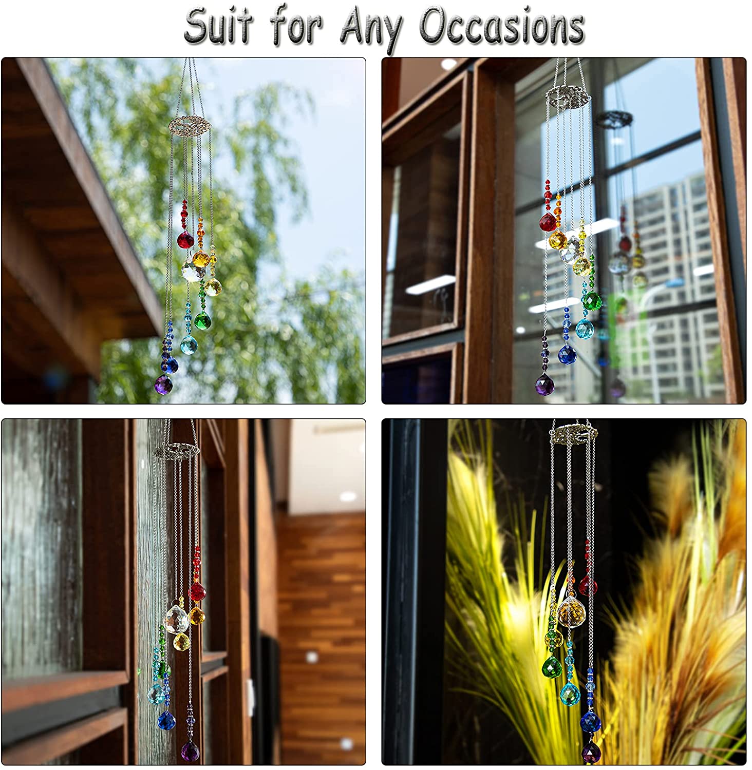 Colorful Crystal Ball Prisms Suncatcher Tree of Life Window Hanging Pendant for Home Holiday Decorations Christmas Tree Decor