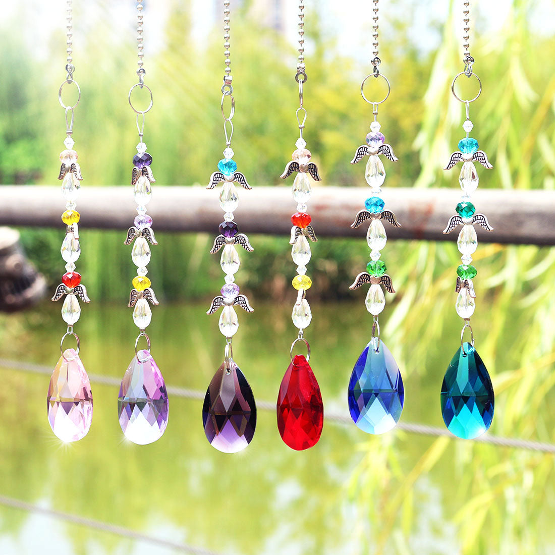 Hanging Crystal Suncatcher Angel Pendant Faceted Grid Prism Decor Rainbow Ornament