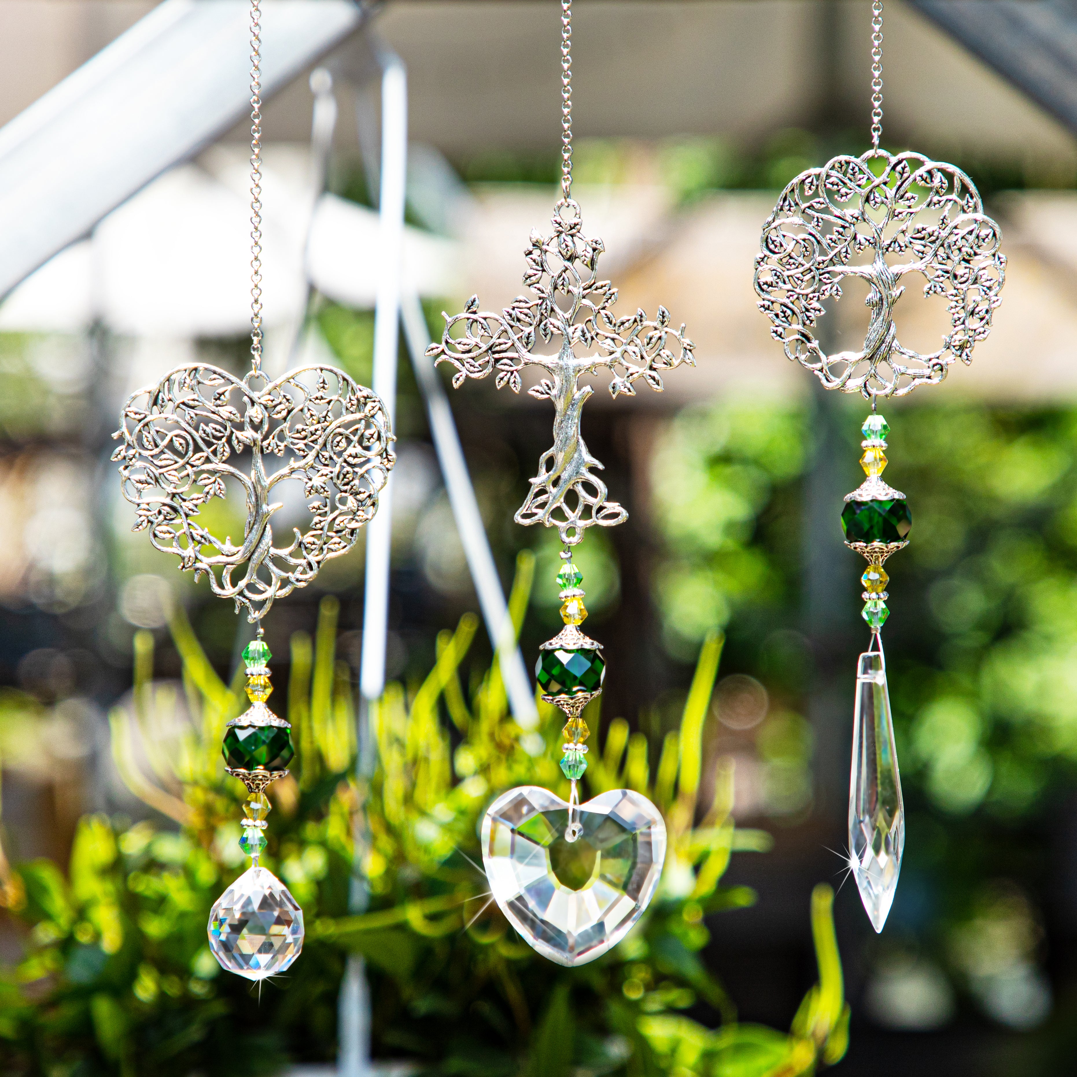 Tree of Life Sun Catcher Hanging Ornament Handmade Rainbow Crystal Prisms Drops Decor