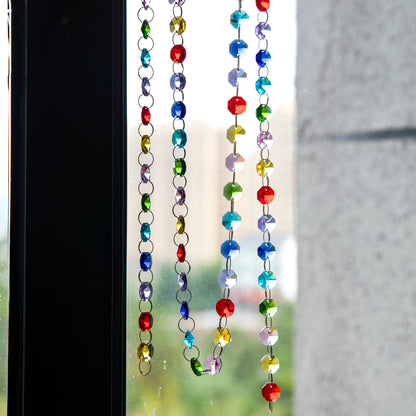 H&D HYALINE & DORA 6FT Glass Crystal Rainbow Color 14mm Octagon Beads Chain Chandelier Prisms Hanging Wedding Garland