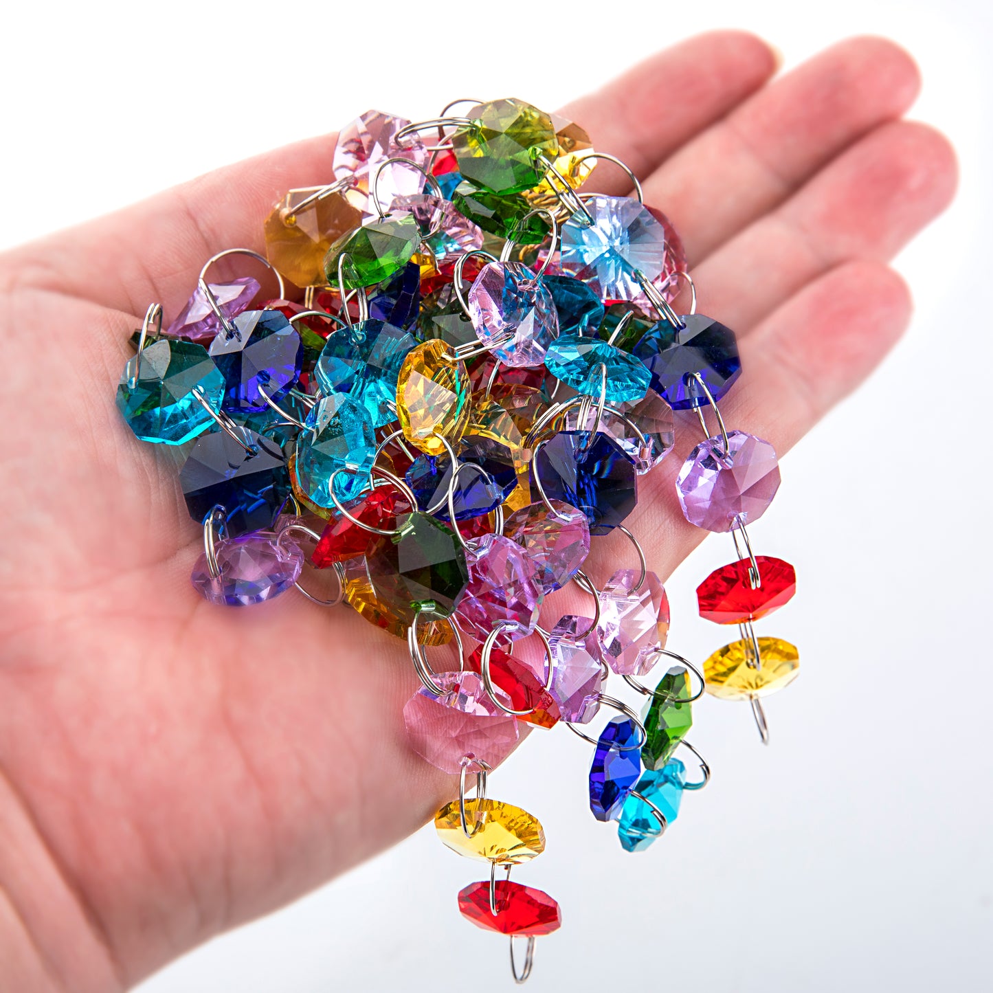 H&D HYALINE & DORA 6FT Glass Crystal Rainbow Color 14mm Octagon Beads Chain Chandelier Prisms Hanging Wedding Garland