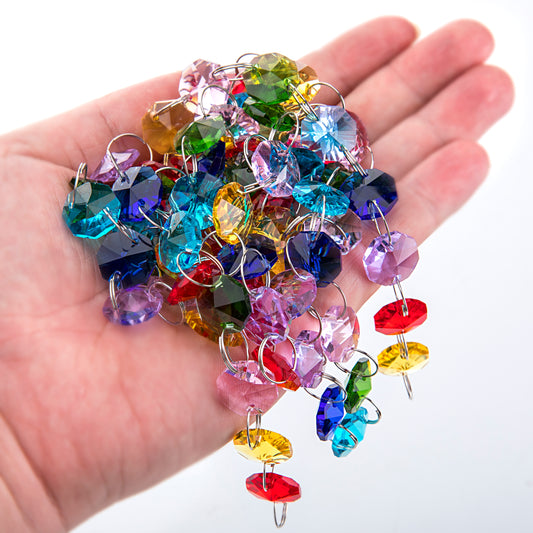 H&D HYALINE & DORA 6FT Glass Crystal Rainbow Color 14mm Octagon Beads Chain Chandelier Prisms Hanging Wedding Garland