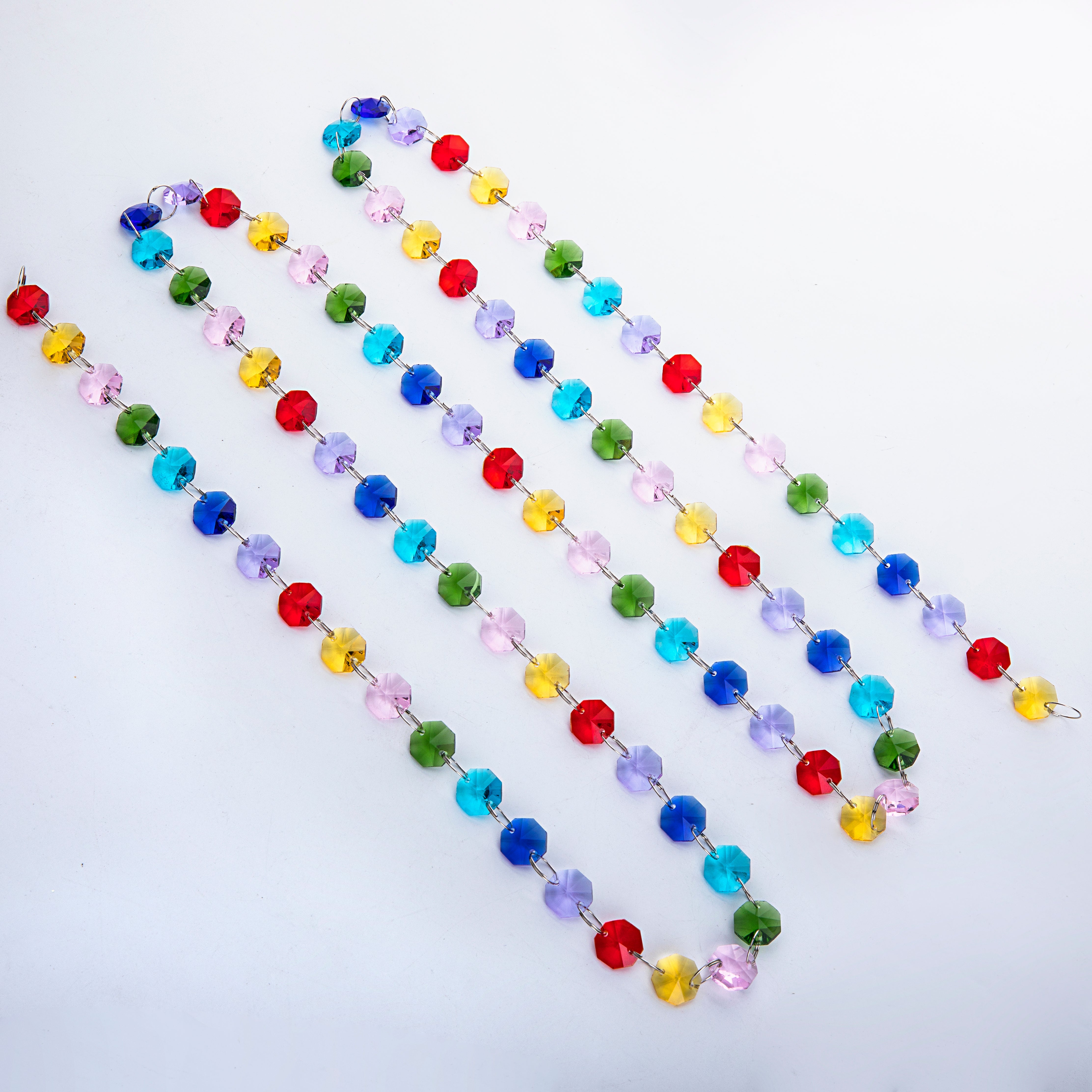6FT Glass Crystal Rainbow Color 14mm Octagon Beads Chain Chandelier Prisms Hanging Wedding Garland