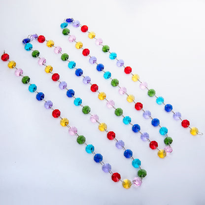 H&D HYALINE & DORA 6FT Glass Crystal Rainbow Color 14mm Octagon Beads Chain Chandelier Prisms Hanging Wedding Garland