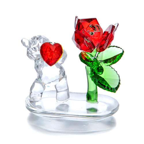 H&D HYALINE & DORA Red Rose Figurine Ornament Spring Bouquet Crystal Glass  Flowe