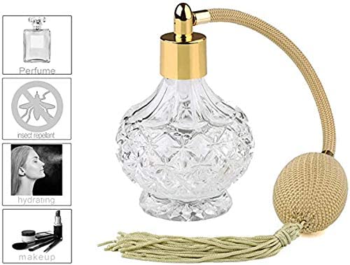 H&D HYALINE & DORA Charming Clear Checked Carved Glass Empty Refillable Perfume Bottle with Spray Atomizer