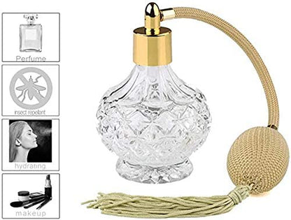 H&D HYALINE & DORA Charming Clear Checked Carved Glass Empty Refillable Perfume Bottle with Spray Atomizer