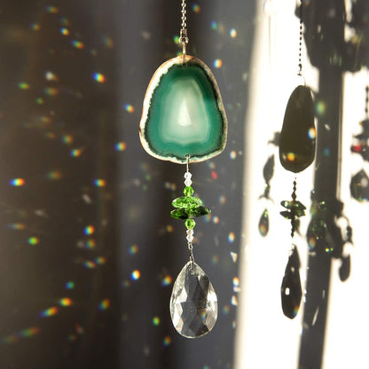 H&D HYALINE & DORA Hanging Crystal Suncatchers Pendants - Natural Agate Slices Christmas Decorations