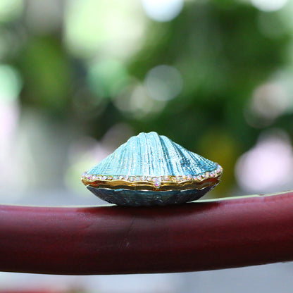H&D HYALINE & DORA Hand-painted Metal Glass Trinket Box Ring Holder Small Seashell Figurine Collectible Table Centerpiece