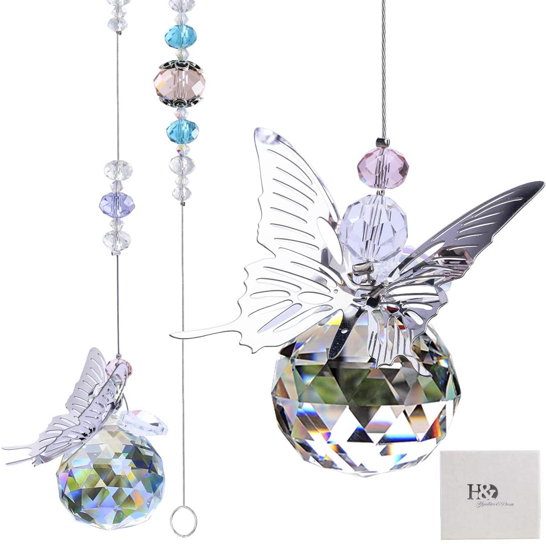 H&D HYALINE & DORA 30mm Handmade Butterfly Crystal Ball Prism Rainbow Maker Hanging Suncatcher