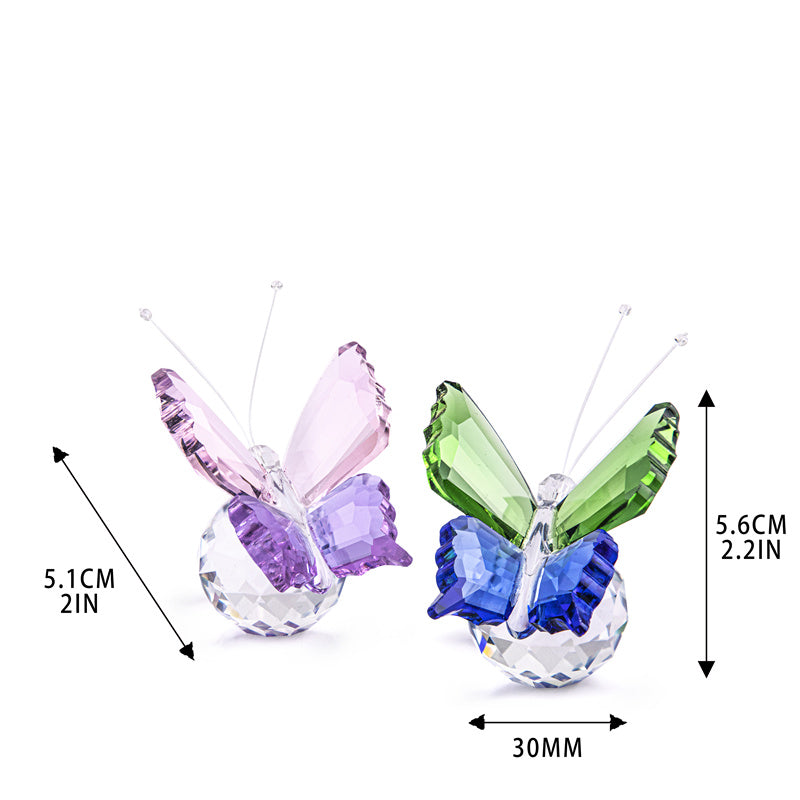 H&D HYALINE & DORA 2pcs Handmade K9 Crystal Flying Butterfly with Ball Base Glass Animal Figurines Cute Craft Wedding Gifts for Guests Home Decoration Accessories