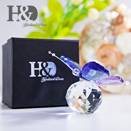 H&D HYALINE & DORA Crystal Cut Butterfly Animal Ornament Decoration for Office Table Home Bedroom